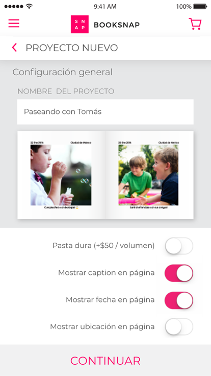 Configuración de que llevará las fotos de tu fotolibro: ubicación, caption y fecha